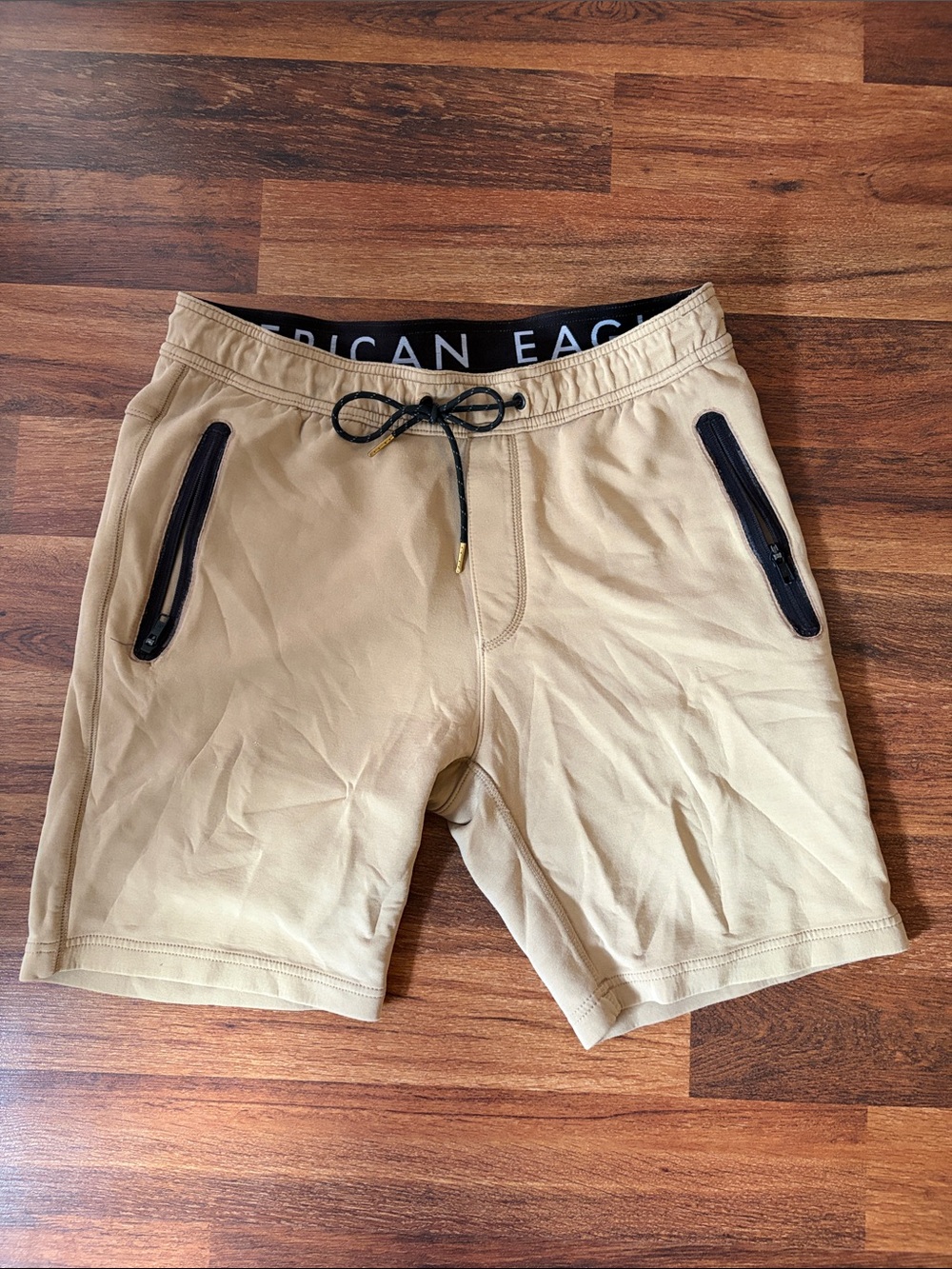 American Eagle Outfitters Tan Drawstring Hybrid Shorts with Black Trim